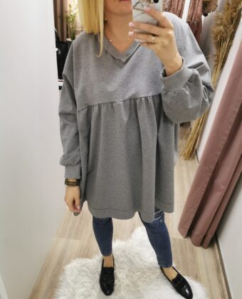Szara tunika z długim rękawem OVERSIZE