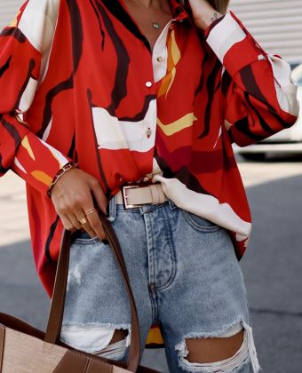 Koszula luźna czerwona red print